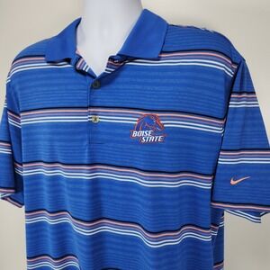 Boise State Broncos Nike Golf Dri-Fit Polo Shirt Blue Men's L  Stripes